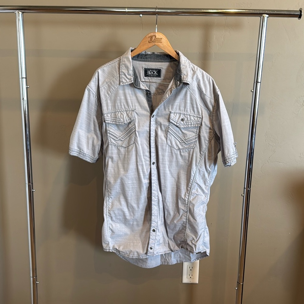 Men’s Buckle Black Snap Button Down shirt, short sleeves. Athletic Fit, Size XL.